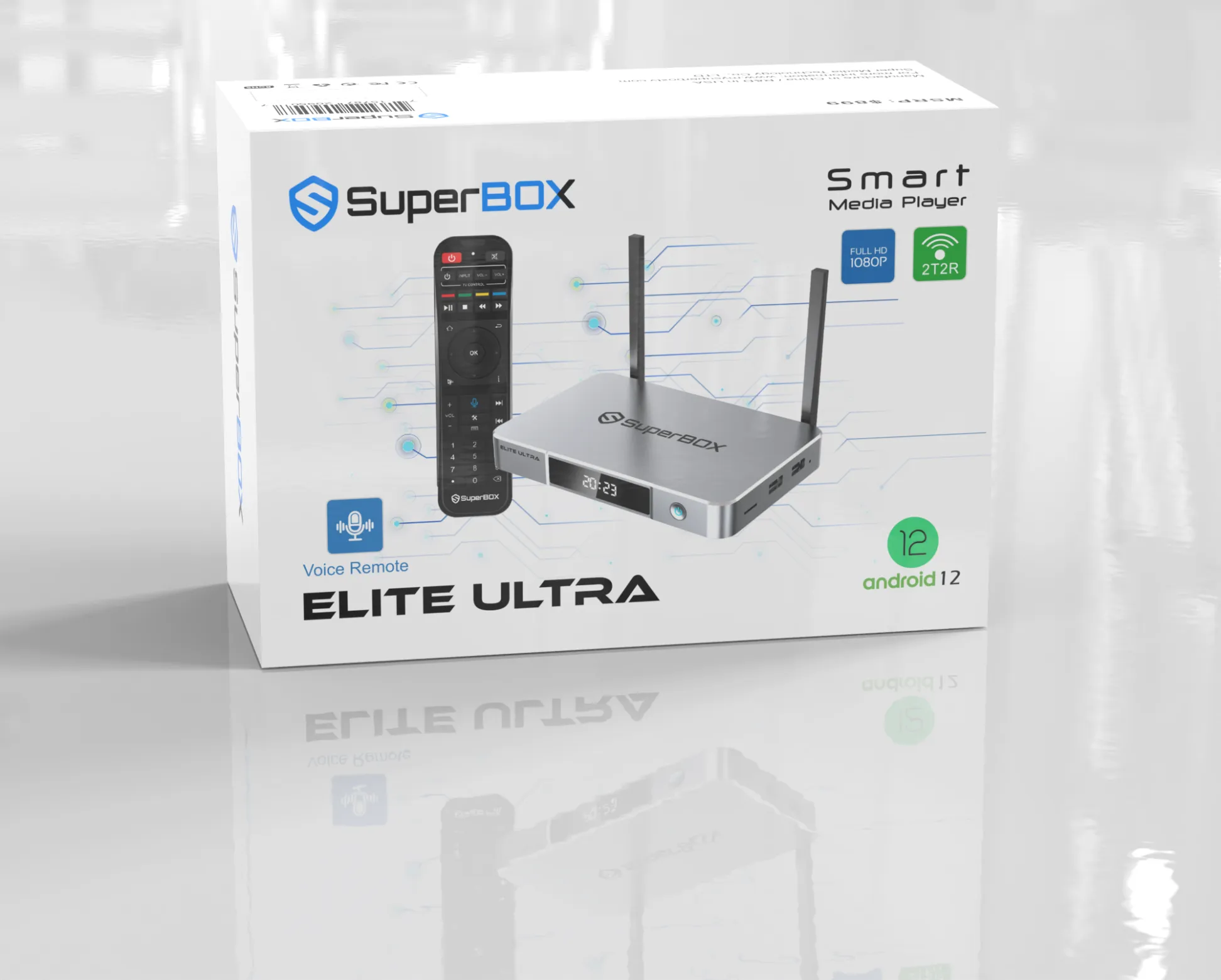 SuperBox Elite Ultra (New) Fully Load 6k 4GB Ram + 128GB, Voice Control Remote, ANDROID TV Dual Band Wi-Fi, 7 Days Playback Ultra HD 6K Video Player