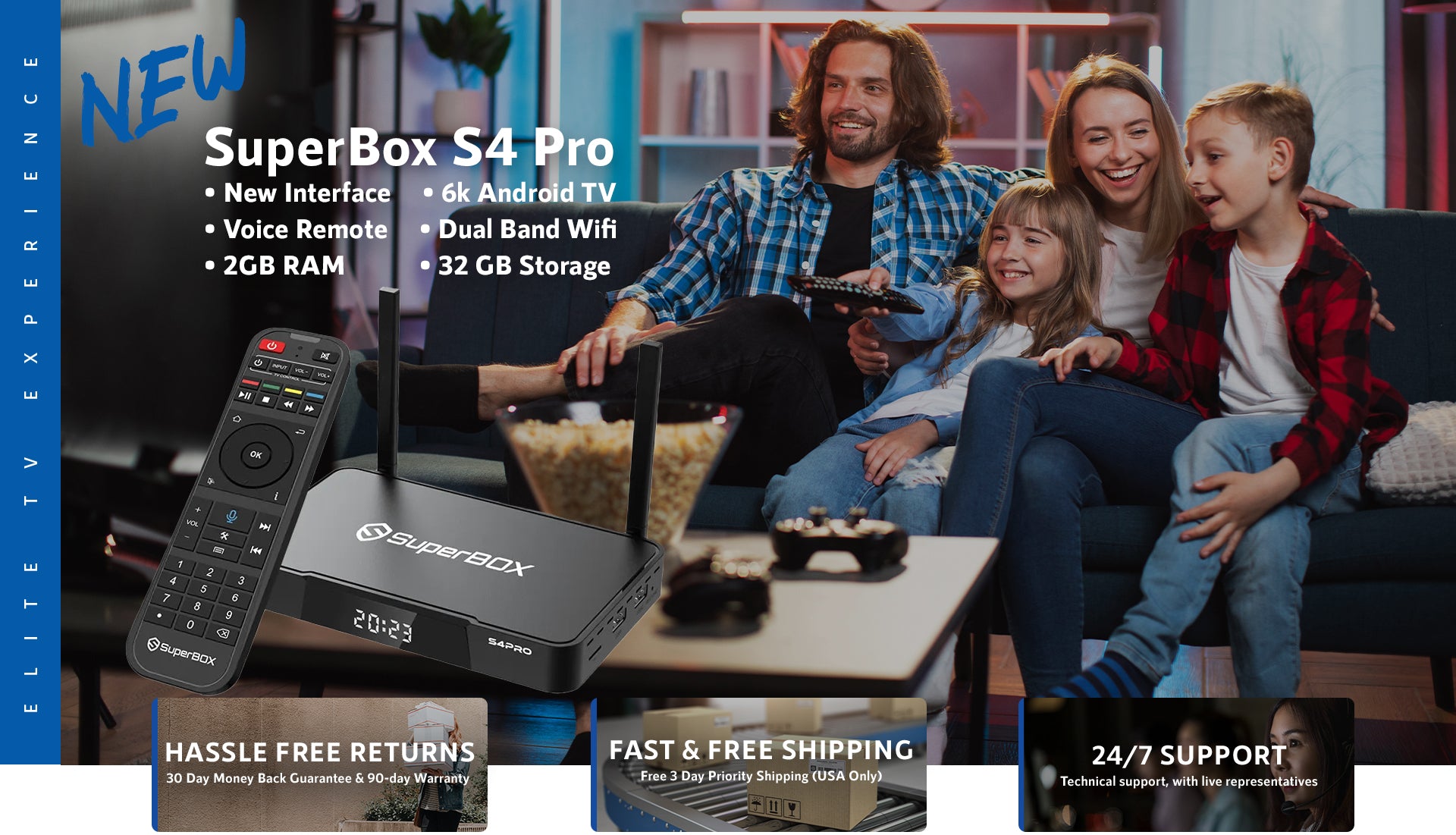 NEW SuperBox S4 PRO , Voice Control Remote, 6K ANDROID TV Dual Band Wi-Fi 7 Days Playback Fully Load HD 4K Ultra HD 6K Video Player