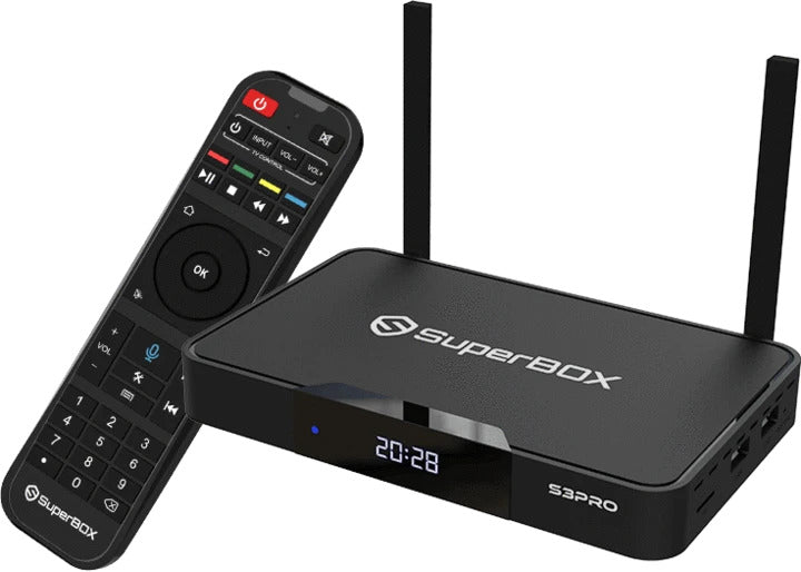 SuperBox S3 PRO , Voice Control Remote, 6K ANDROID TV Dual Band Wi-Fi 7 Days Playback Fully Load HD 4K Ultra HD 6K Video Player