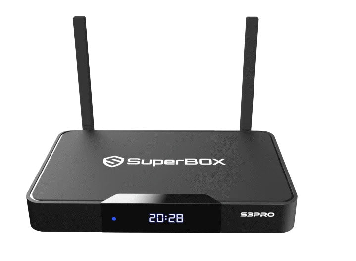 SuperBox S3 PRO , Voice Control Remote, 6K ANDROID TV Dual Band Wi-Fi 7 Days Playback Fully Load HD 4K Ultra HD 6K Video Player